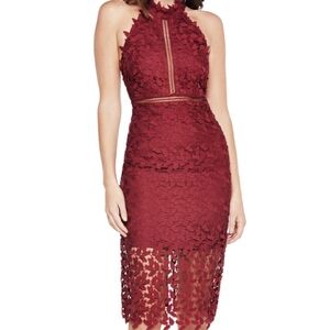 Bardot Maroon Halter Eyelet Lace Dress Maroon SZ 8 Cocktail Wedding Guest